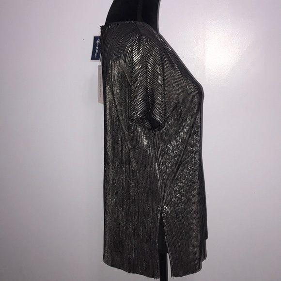 Silver Metallic Cap Sleeve Pleated Blouse S - Picture 4 of 7